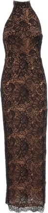 Rotate Floor-Length Floral Lace Halterneck Dress with Scalloped Hemline