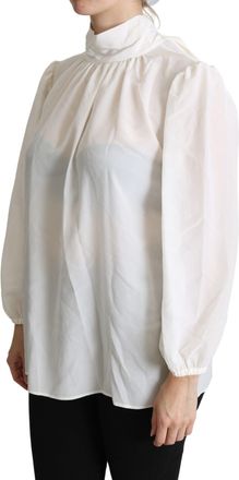 Dolce & Gabbana Womens White Silk Pussy Bow Long Sleeved Top Blouse