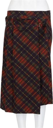 Dries Van Noten Multicolor Asymmetric Pleated Plaid Midi Skirt