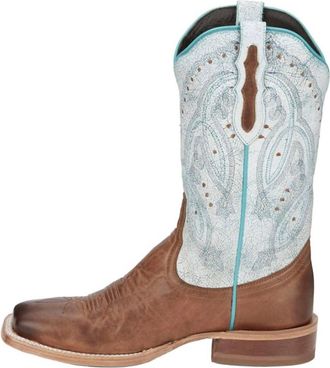 Tony Lama Womens Gabriella Square Toe Western Boot In Tan/worn/turquoise