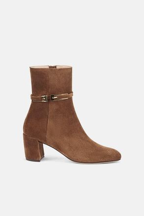 AGL Lynn Buckle Heeled Suede Bootie in Light Brown at Nordstrom, Size 35.5