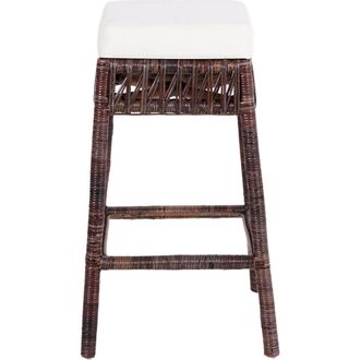Jonathan Y Designs Bali Rattan Backless Counter Stool, White Cushion with Woven Frame in Dark Brown (29.5 Bar Stool) at Nordstrom, Size Large