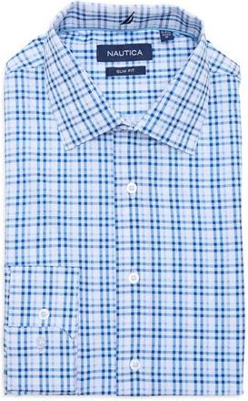 Nautica Slim Fit Geo Print Stretch Dress Shirt in White,blue at Nordstrom Rack, Size 17.5 - 34/35