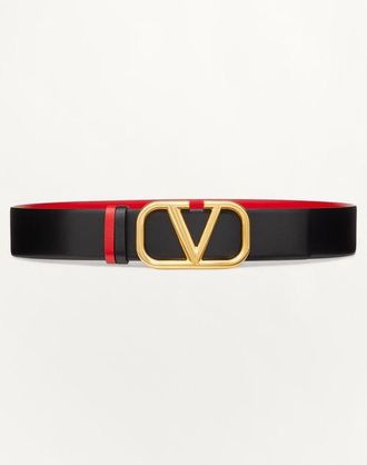 Valentino Garavani Reversible Vlogo Signature Belt In Glossy Calfskin 40 Mm Woman BLACK/PURE RED 065