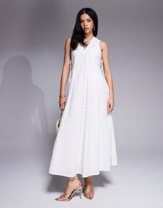 River Island lace insert midi dress in white