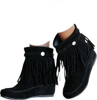 Generic Black Boots Women Fringe Tassel Flat Ankle Cowboy Boots for Women Short Cowgirl Booties Western Fringed Ankle Boots Booties Fall Winter Shoes Footwear
