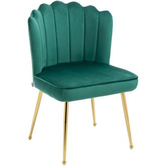 HOMCOM Homcom - Velvet-Feel Shell Luxe Accent Chair Home Bedroom Lounge Metal Legs Green