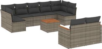 vidaXL Set De Sof&aacute;s De Jard&iacute;n 10 Pzas Con Cojines Rat&aacute;n Sint&eacute;tico Gris Vidaxl