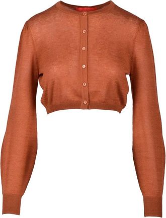 Wild Cashmere Cropped Cardigan with Silk and Cashmere Blend in Cognac