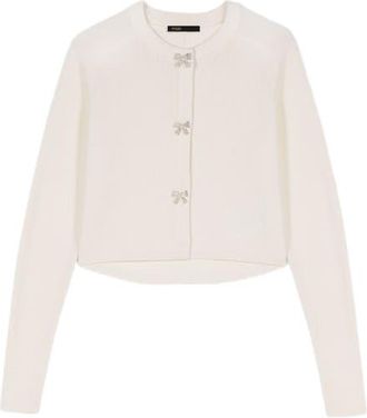 Maje Jewelled bow-button cardigan in Ecru at Nordstrom, Size Medium