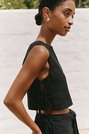 L*Space Rylee Linen Blend Side Tie Cropped Blouse