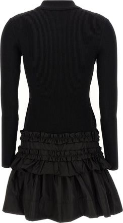 Ganni Ribbed Knit Flounced Dress - Black