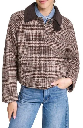 Levi's Corduroy Collar Houndstooth Plaid Short Mac Jacket in Brown Plaid Multi at Nordstrom, Size X-Large
