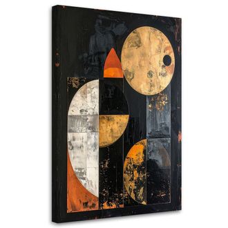 Feeby Cuadro Sobre Lienzo, Abstracci&oacute;n Geom&eacute;trica En Dorado Y Negro Estilo Glamour, 80x120