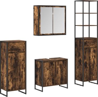 vidaXL Juego De Muebles De Ba&ntilde;o 4 Uds. Roble Ahumado Vidaxl
