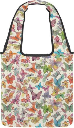 Generic Flying Various Butterflies Reversible Canvas Shoulder Tote - Double-Sided Print, 12oz Cotton, 27cm Drop, Fold-Flat Bag for Travel, Shopping, Street Ou