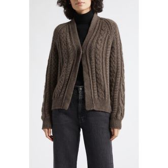 Johnstons of Elgin Mabel Cable Stitch Cashmere V-Neck Cardigan in Vole at Nordstrom, Size Medium