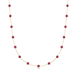 Canaria Canaria Ruby Bead Station Necklace in 10kt Yellow Gold