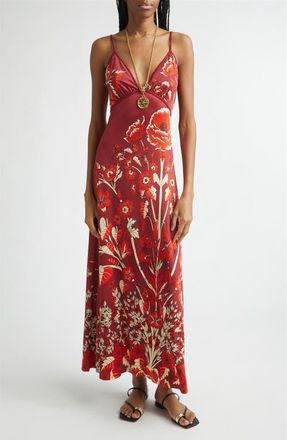 Johanna Ortiz Sendero de Astromelias Floral Jersey Maxi Dress in Wine /Red at Nordstrom, Size 10