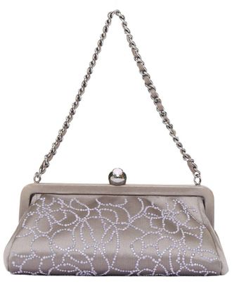 Chanel Grey Satin 2000 Pearl Beaded Crystal Cc Kisslock Frame Clutch (Authentic Pre-Loved)