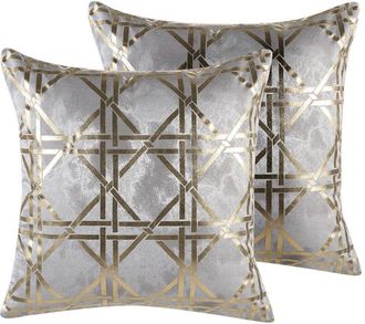 Beliani Conjunto De 2 Cojines Decorativos Patr&oacute;n Diamantes Geom&eacute;trico Gris 45 X 45 Cm Decoraci&oacute;n Glamour Cassia