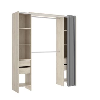 OEM Dekit - Vestidor Suit Con Cuatro Cajones, Adaptable Y Con Cortina - 205 X 180 X 50 Cm - Natural