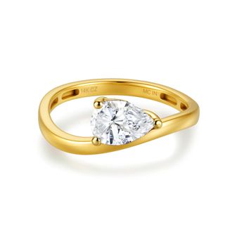 MAX + STONE Solid 10K Gold 2 Carat Pear Cut Cubic Zirconia Wavy Band Engagement Ring
