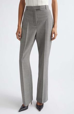 Alexander McQueen High Waist Plaid Wool Straight Leg Pants in Black/ivory at Nordstrom, Size 42