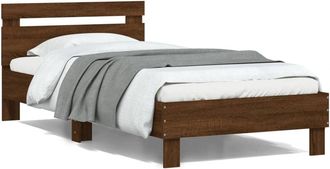 vidaXL Estructura De Cama Cabecero Luces Led Roble Marr&oacute;n 100x200 Cm Vidaxl