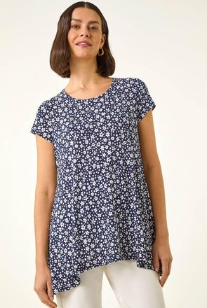 Roman Floral Hanky Hem Tunic Top