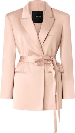 Pinko Satijnen Jas met Riem - Dames - Blazers - Roze - XL - Satijn - Jassen