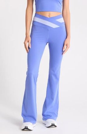 Yogalicious Lux Anya Crossover Colorblock Flared Leggings in Perla Blue at Nordstrom Rack, Size X-Small