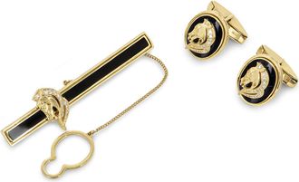 Bespoke Yellow Gold Enamel and Diamond Tie Slide and Cufflinks Set