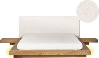 Beliani Bed with LED Boucle ZEN 160 x 200 cm (EU King Size) LED Natural Ash Wood