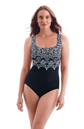 Longitude Double X-Back Tank Long Torso One-Piece Swimsuit in Garland Edge at Nordstrom, Size 18