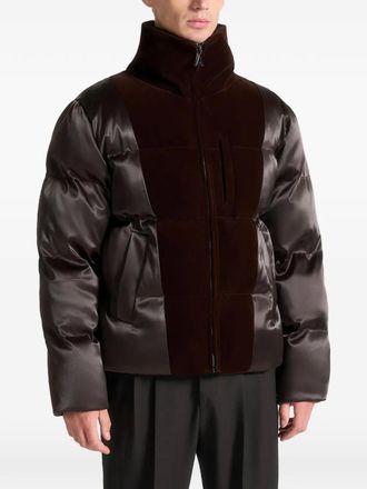 Mani&egrave;re De Voir velvet panelled padded jacket - Brown