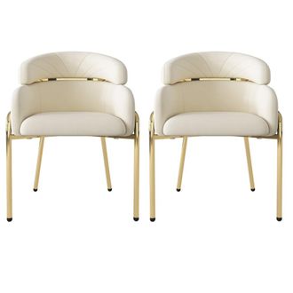 Urban Meuble Juego de 2 sillas de comedor de terciopelo beige con patas doradas