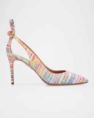 Aquazzura 85mm Bow Tie Tweed Pumps