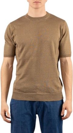 FILIPPO DE LAURENTIIS Katoenen Crepe T-shirt - Heren - Ronde hals truien - Beige - L - Katoen - Truien & Vesten