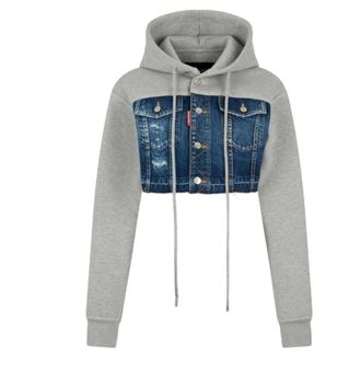 Dsquared2 Grey Full Sleeves Ripped Hoodie