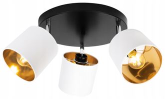 OEM L&aacute;mpara De Techo Gama, &Aacute;ngulo De Luz Regulable, 3 Bombillas E27, Blanco, Centro Dorado