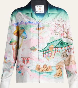 Casablanca Flowers Silk Twill Button-Down Shirt