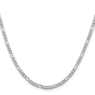 Diamond2Deal Sterling Silver 3mm Flat Figaro Chain Necklace