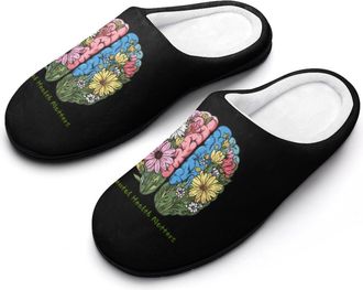 Generic Mental Health Matters Floral Brain Mens Slippers Memory Foam Winter Warm Sandals Slip On House Shoes Size 7-14