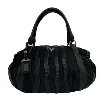 Prada Black Nylon Leather Boston Bag Handbag Tote Bag (Pre-Owned)