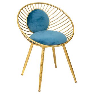 Wanderlust Deco Wanderlust Deco - Banqueta De Metal Dorado Tapizada Azul 55x46x70