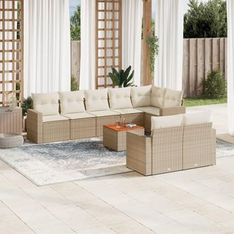 vidaXL Set De Sof&aacute;s De Jard&iacute;n 9 Pzas Con Cojines Rat&aacute;n Sint&eacute;tico Beige Vidaxl