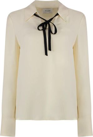 St. John Zijden Blouse - Dames - Blouses - Beige - XS - Rayon - Overhemden