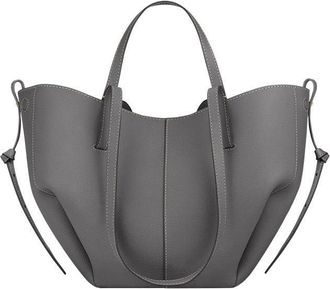 Generic Genuine Leather Womens Tote Bag - Large Capacity Barrel-shaped Commuter Shoulder Bag (Silver gray small [marked])