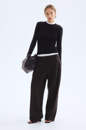 H&M Wide Trousers in Dark Brown at Nordstrom, Size 16